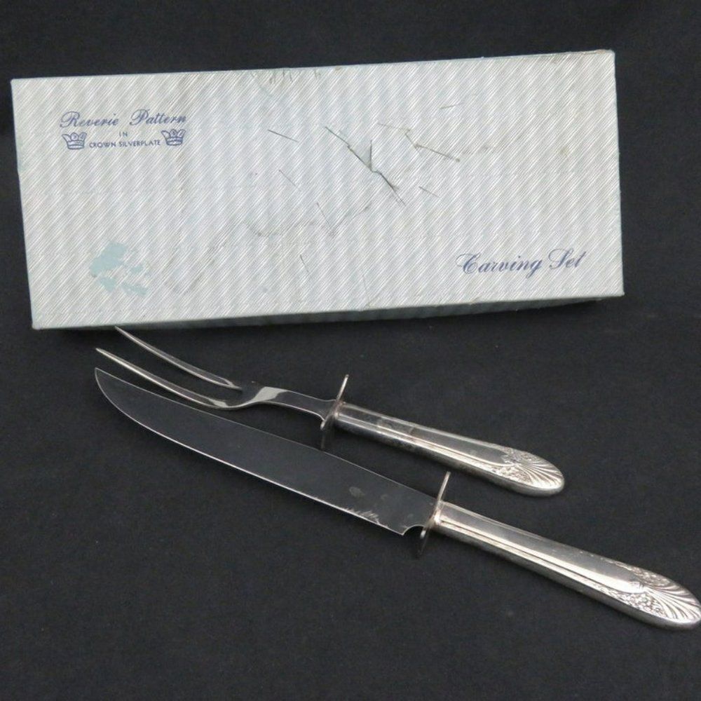 Reverie Pattern Carving Set Meat Fork Carving Knife Original Box Floral Flower